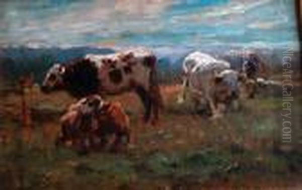 Les Vaches Oil Painting by Otto Karl Kasimir Von Thoren