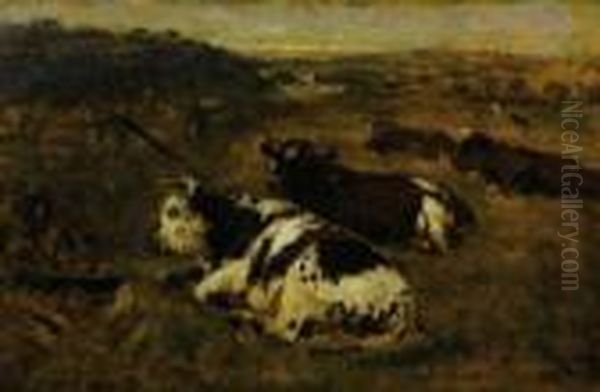 Vaches Allongees Dans Un Pre Oil Painting by Otto Karl Kasimir Von Thoren