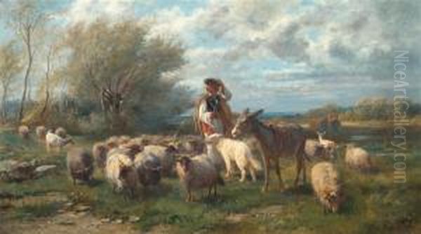 Shepherd With His Sheep. Oil Painting by Otto Karl Kasimir Von Thoren