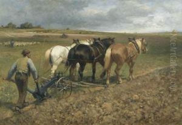 Team Of Oxen. Oil Painting by Otto Karl Kasimir Von Thoren