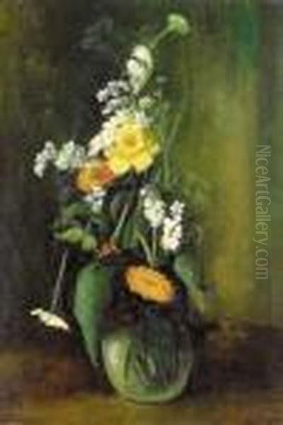 Blumenstrauss In Bauchiger Vase. Oil Painting by Johann Wilhelm Von Tscharner