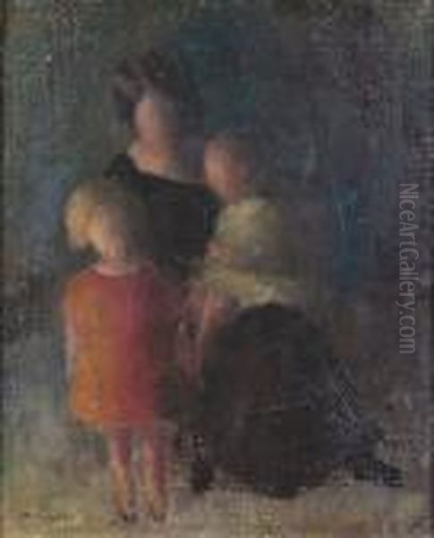 Mutter Mit Zwei Kindern. Oil Painting by Johann Wilhelm Von Tscharner