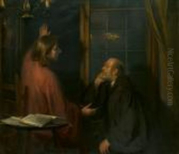 Christus Und Nikodemus Oil Painting by Fritz von Uhde