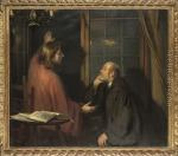 Nicodemus And Christ Oil Painting by Fritz von Uhde