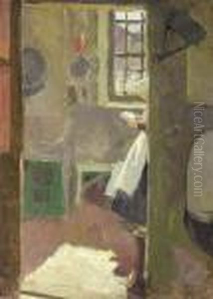 Hollandisches Madchen Bei Der Hausarbeit Vor Einem Fenster Oil Painting by Fritz von Uhde