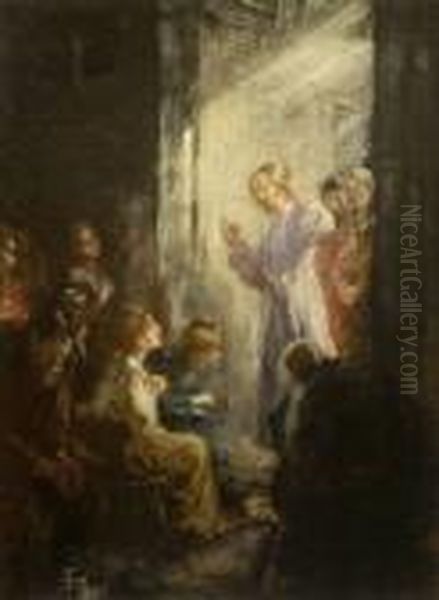 Christus Predigt Oil Painting by Fritz von Uhde