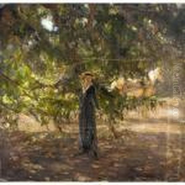 In The Shade Of The Tree Oil Painting by Fritz von Uhde