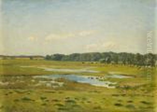 Weite Landschaft Mit Kuhen Oil Painting by Hans Richard Von Volkmann