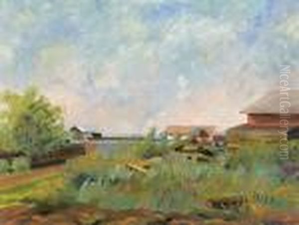 Blick Uber Gehofte In Sommerlicher Moorlandschaft Oil Painting by Hans Richard Von Volkmann