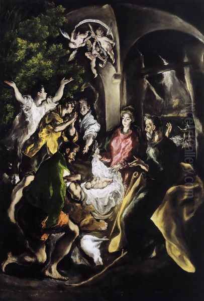 The Adoration of the Shepherds c. 1610 Oil Painting by El Greco (Domenikos Theotokopoulos)