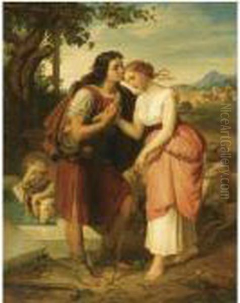 Jacob And Rachel At The Well Oil Painting by August Von Wille