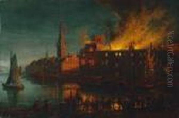 Der Brand Des Dusseldorfer Schlosses In Der Nacht Vom 19. Auf Den 20. Marz 1872 Oil Painting by August Von Wille