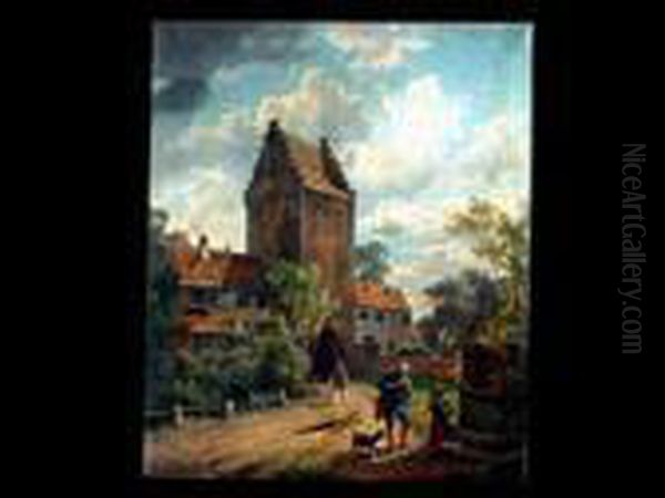 Vor Einem Alten Stadttorturm Oil Painting by August Von Wille