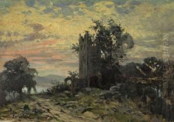 Abendlandschaft Mitburgruine Oil Painting by Fritz Von Wille