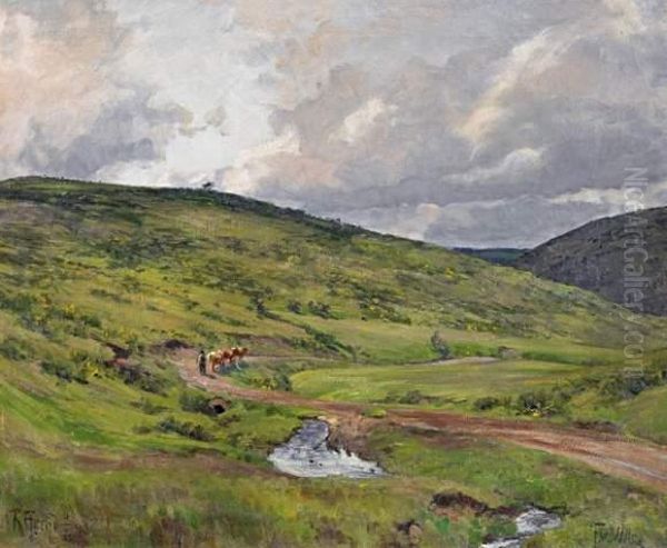 Shepherd Boy In A Valley Near Reifferscheid In The Eifel Oil Painting by Fritz Von Wille