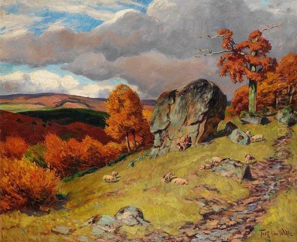 Der Sauhirt (eifel) Oil Painting by Fritz Von Wille