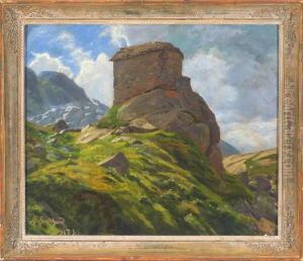 Blick Auf Eine Kleine Kapelle Im Hochgebirge Oil Painting by Fritz Von Wille