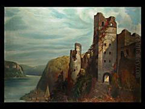 Rheinlandschaft Mit Burg Oil Painting by Fritz Von Wille