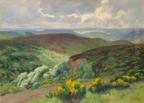 Eifellandschaft Mit Bluhendem 
Ginster. Signiert Unten Rechts: Fvwille. Ol Auf Leinwand. H 52,2; B 72,5
 Cm. Oil Painting by Fritz Von Wille