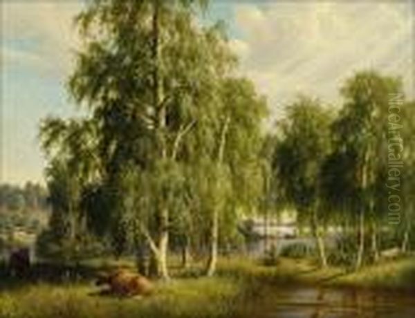 Kesamaisema. Oil Painting by Ferdinand Wilhelm Von Wright