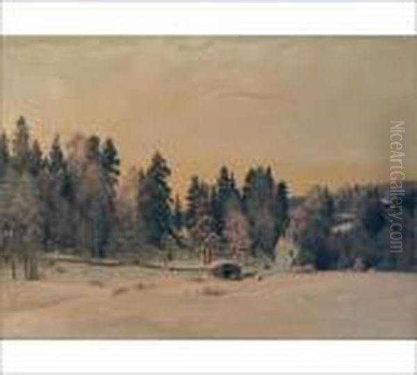 Winter Landscape Oil Painting by Ferdinand Wilhelm Von Wright