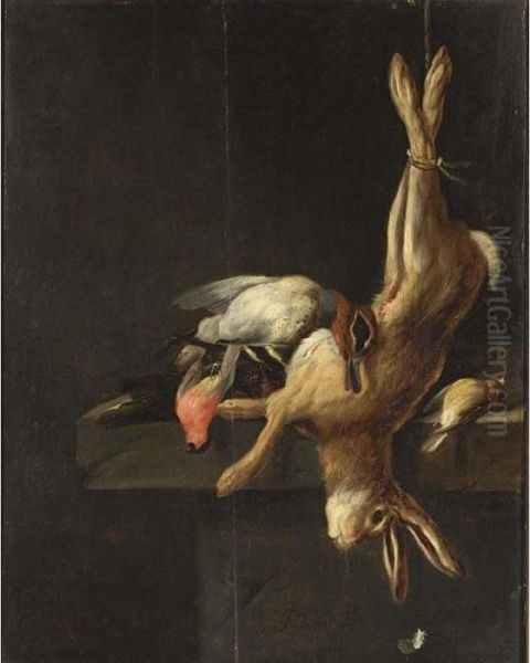 A Hunting Still Life With Game And Poultry On A Stone Ledge Oil Painting by Jacobes Vonck