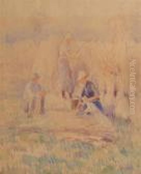 French Peasants In A Field Oil Painting by Robert William Vonnoh