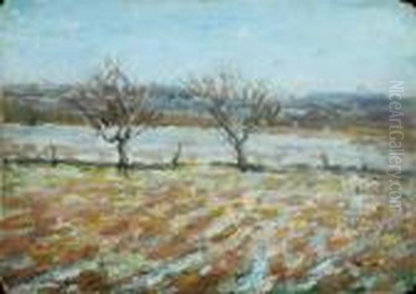 Early Winter Landscape Oil Painting by Robert William Vonnoh