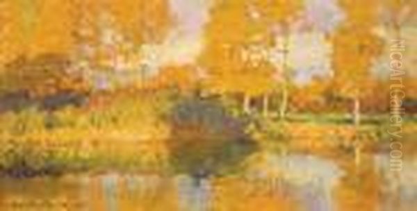 Autumn Reflections Oil Painting by Robert William Vonnoh