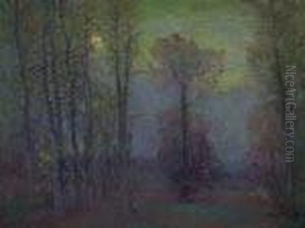 Moonlit Landscape Oil Painting by Robert William Vonnoh