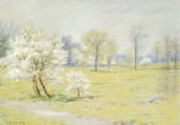 Spring Landscape With Blossoms Oil Painting by Robert William Vonnoh