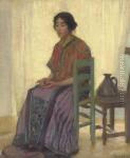 The Blue Chair Oil Painting by Robert William Vonnoh