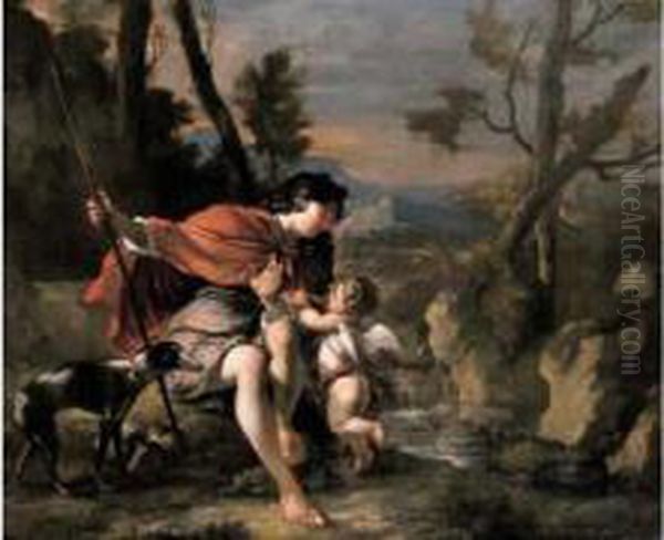 Adonis Partant A La Chasse, Retenu Par Un Amour Oil Painting by Johannes I Voorhout