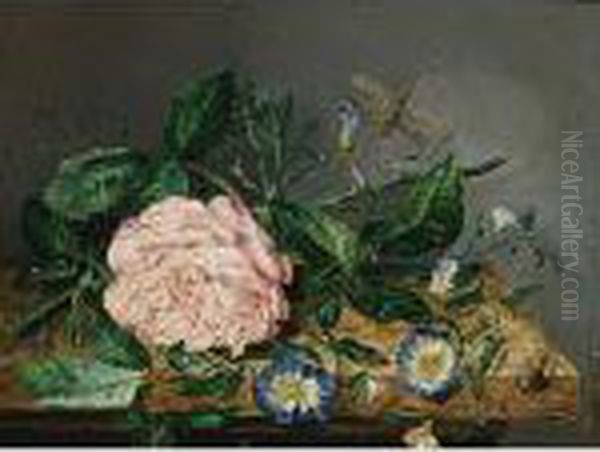 Flowers On A Ledge Oil Painting by Sebastiaan Theodorus Voorn Boers