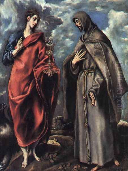 St John the Evangelist and St Francis c. 1608 Oil Painting by El Greco (Domenikos Theotokopoulos)