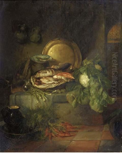 Fish For Dinner: A Kitchen Still Life Oil Painting by Maria Vos