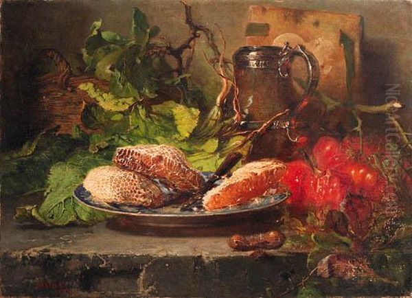 Still Life With Honeycombs On A Plate Oil Painting by Maria Vos