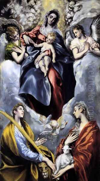 The Virgin and Child with St Martina and St Agnes 1597-99 Oil Painting by El Greco (Domenikos Theotokopoulos)