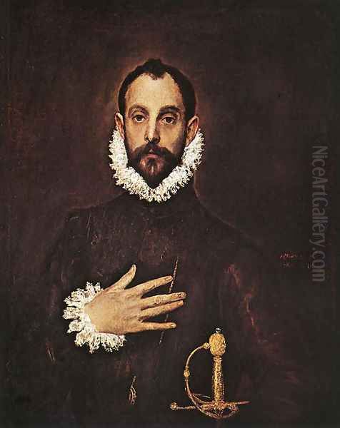 The Knight with His Hand on His Breast Oil Painting by El Greco (Domenikos Theotokopoulos)