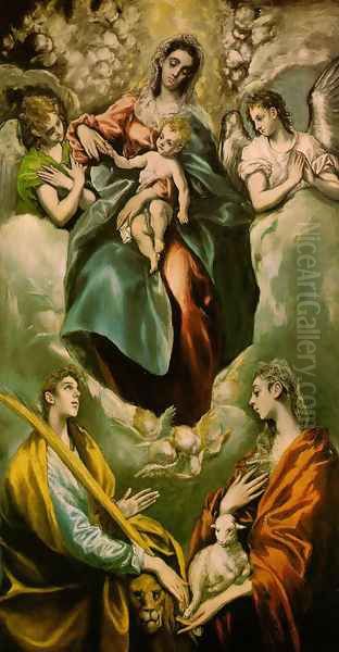 Virgin and Child with St. Martina and St. Agnes Oil Painting by El Greco (Domenikos Theotokopoulos)