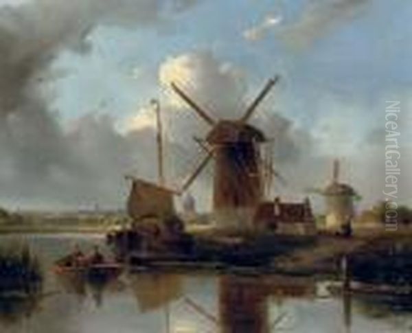 Windmills Near Delft Oil Painting by Jacobus Adrianus Vrolijk