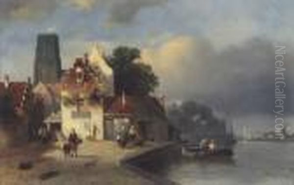 A Dutch Quay-side Oil Painting by Jacobus Adrianus Vrolijk