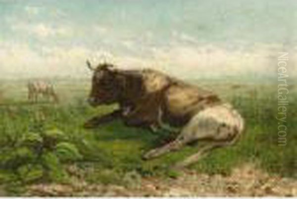 Resting Cow Oil Painting by Jan Martinus Vrolijk