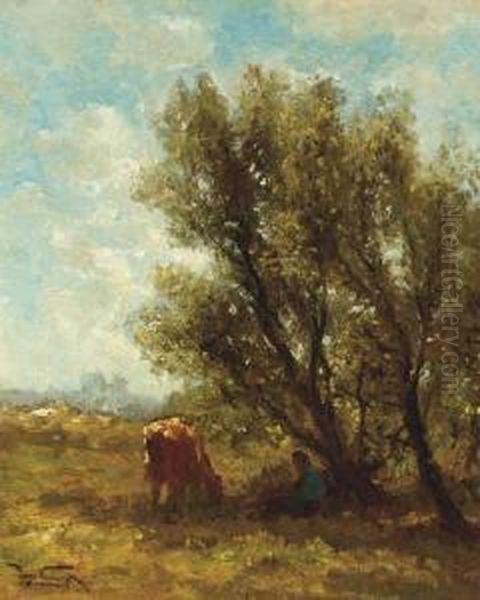 In De Schaduw: Resting Under A Tree Oil Painting by Jan Martinus Vrolijk