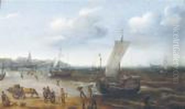 The Beach At Scheveningen Oil Painting by Cornelis Hendricksz. The Younger Vroom