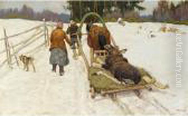 Transporting The Elk Oil Painting by Konstantin Semionov. Vysotsky