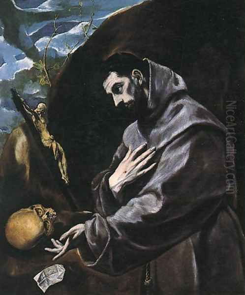 St Francis Praying Oil Painting by El Greco (Domenikos Theotokopoulos)