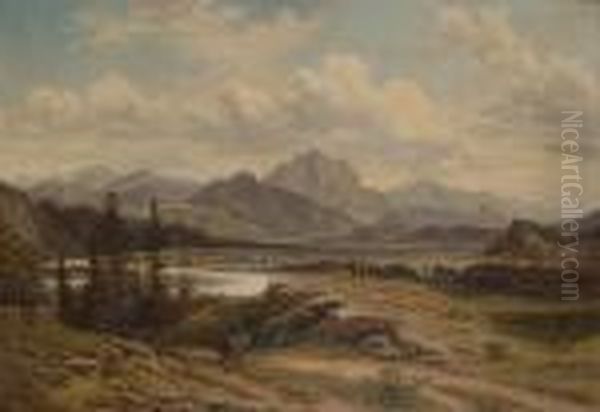 Extensive Landscape Oil Painting by Adalbert Waagen