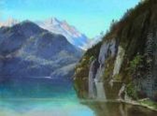 Gebirgssee Oil Painting by Adalbert Waagen