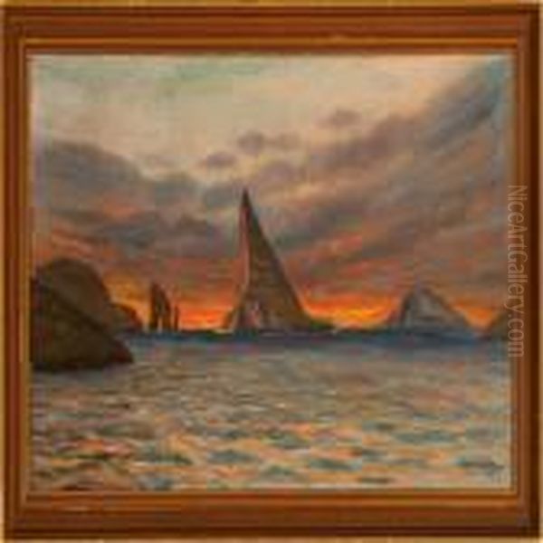 Sunset Above The Faroe Islands Oil Painting by Joen Waagstein